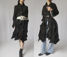 Load image into Gallery viewer, Issey Miyake vintage black trench coat, full-length view on model