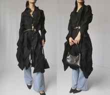 Load image into Gallery viewer, Issey Miyake vintage black trench coat, full-length view on model