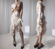 Load image into Gallery viewer, Vintage Jean Paul Gaultier mesh dress with asymmetric ruffle hem and floral print