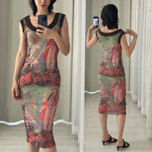 Load image into Gallery viewer, Front and back view of Jean Paul Gaultier Hindu Goddess mesh dress