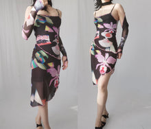 Load image into Gallery viewer, Jean Paul Gaultier orchid mesh dress with matching sheer sleeve overlay