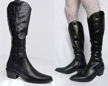 Load image into Gallery viewer, Vintage Black Faux Leather Boots