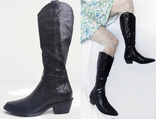 Load image into Gallery viewer, Vintage Black Faux Leather Boots