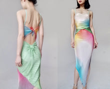 Load image into Gallery viewer, Vintage Rainbow Gradient Silk Patched Spaghetti Slip Dress