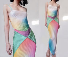 Load image into Gallery viewer, Vintage Rainbow Gradient Silk Patched Spaghetti Slip Dress