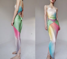 Load image into Gallery viewer, Vintage Rainbow Gradient Silk Patched Spaghetti Slip Dress