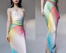 Load image into Gallery viewer, Vintage Rainbow Gradient Silk Patched Spaghetti Slip Dress