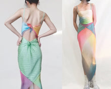 Load image into Gallery viewer, Vintage Rainbow Gradient Silk Patched Spaghetti Slip Dress