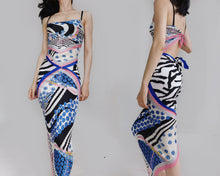 Load image into Gallery viewer, Vintage Cobalt Silk Print PatchedDress