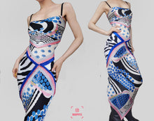 Load image into Gallery viewer, Vintage Cobalt Silk Print PatchedDress