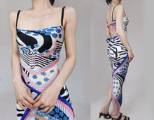 Load image into Gallery viewer, Vintage Cobalt Silk Print PatchedDress