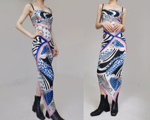 Load image into Gallery viewer, Vintage Cobalt Silk Print PatchedDress