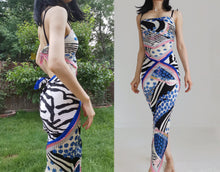 Load image into Gallery viewer, Vintage Cobalt Silk Print PatchedDress