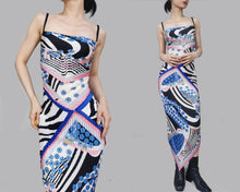 Load image into Gallery viewer, Vintage Cobalt Silk Print PatchedDress