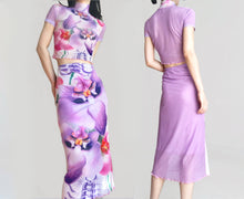 Load image into Gallery viewer, Vintage Sunset Mesh Y2K Tulip Print Dress