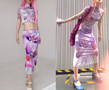 Load image into Gallery viewer, Vintage Sunset Mesh Y2K Tulip Print Dress