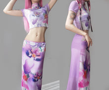Load image into Gallery viewer, Vintage Sunset Mesh Y2K Tulip Print Dress