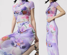 Load image into Gallery viewer, Vintage Sunset Mesh Y2K Tulip Print Dress
