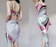 Load image into Gallery viewer, Vintage Futuristic Gradient Silk Patched Spaghetti Slip Dress