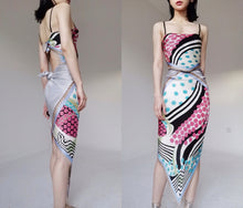 Load image into Gallery viewer, Vintage Futuristic Gradient Silk Patched Spaghetti Slip Dress