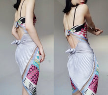 Load image into Gallery viewer, Vintage Futuristic Gradient Silk Patched Spaghetti Slip Dress