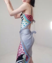Load image into Gallery viewer, Vintage Futuristic Gradient Silk Patched Spaghetti Slip Dress