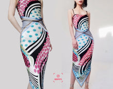 Load image into Gallery viewer, Vintage Futuristic Gradient Silk Patched Spaghetti Slip Dress