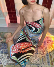 Load image into Gallery viewer, Vintage Futuristic Gradient Silk Patched Spaghetti Slip Dress