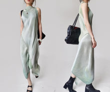Load image into Gallery viewer, Vintage Emerald Silk Patched Futuristic Dress