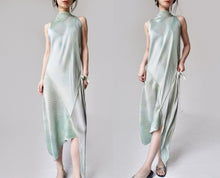 Load image into Gallery viewer, Vintage Emerald Silk Patched Futuristic Dress