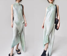 Load image into Gallery viewer, Vintage Emerald Silk Patched Futuristic Dress