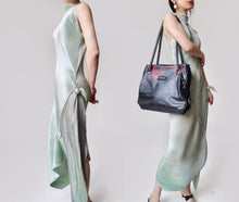 Load image into Gallery viewer, Vintage Emerald Silk Patched Futuristic Dress