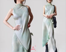 Load image into Gallery viewer, Vintage Emerald Silk Patched Futuristic Dress