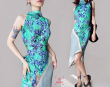 Load image into Gallery viewer, Vintage Green Silk Patched Chinoiserie Dress
