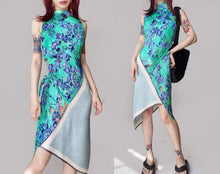 Load image into Gallery viewer, Vintage Green Silk Patched Chinoiserie Dress