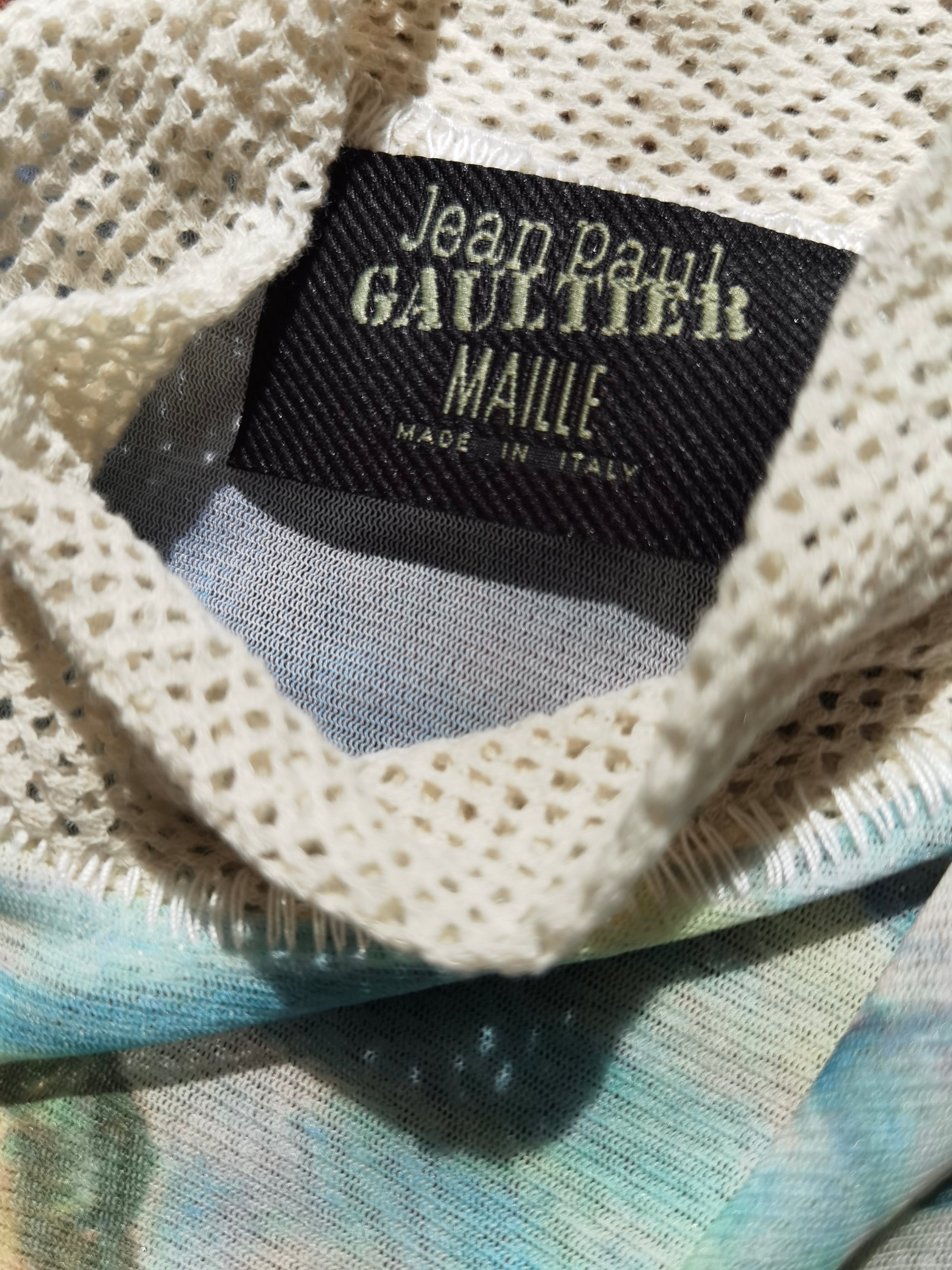 jean paul gaultier maille blue dali painting print mesh top 