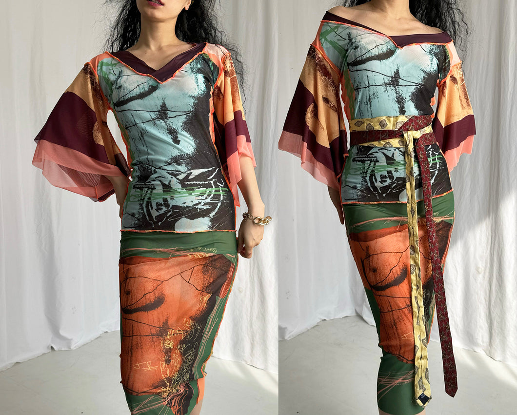 Jean Paul Gaultier Mesh Kimono Style Dress