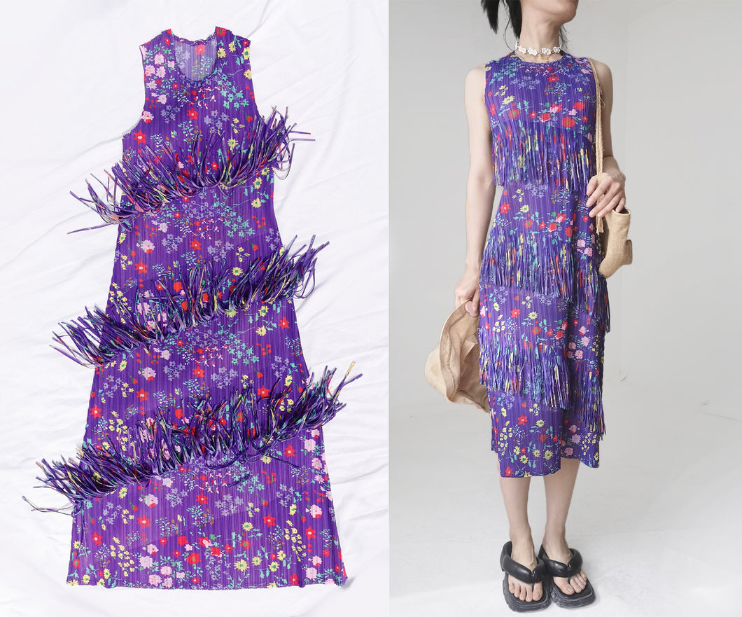 Purple Issey Miyake fringe pleats please dress
