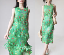 Load image into Gallery viewer, Green Issey Miyake fringe pleats please dress
