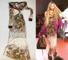 Load image into Gallery viewer, Jean Paul Gaultier SS1999 floral mesh dress with Devon Aoki wearing the design on the runway
