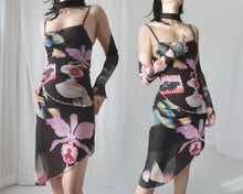 Load image into Gallery viewer, Front view of Jean Paul Gaultier orchid print three piece mesh set
