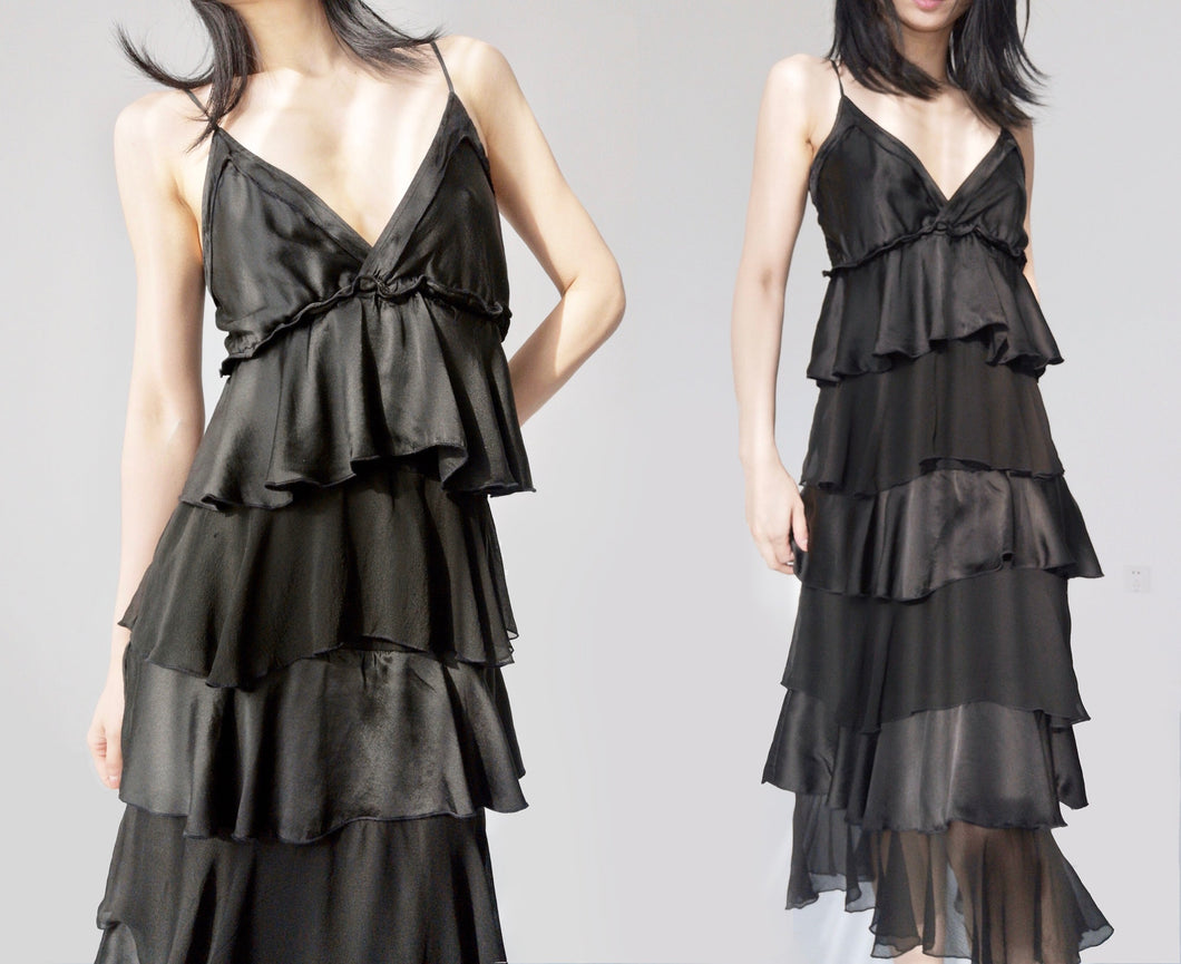Vintage Silk Black Cake Layering Flowy Dress