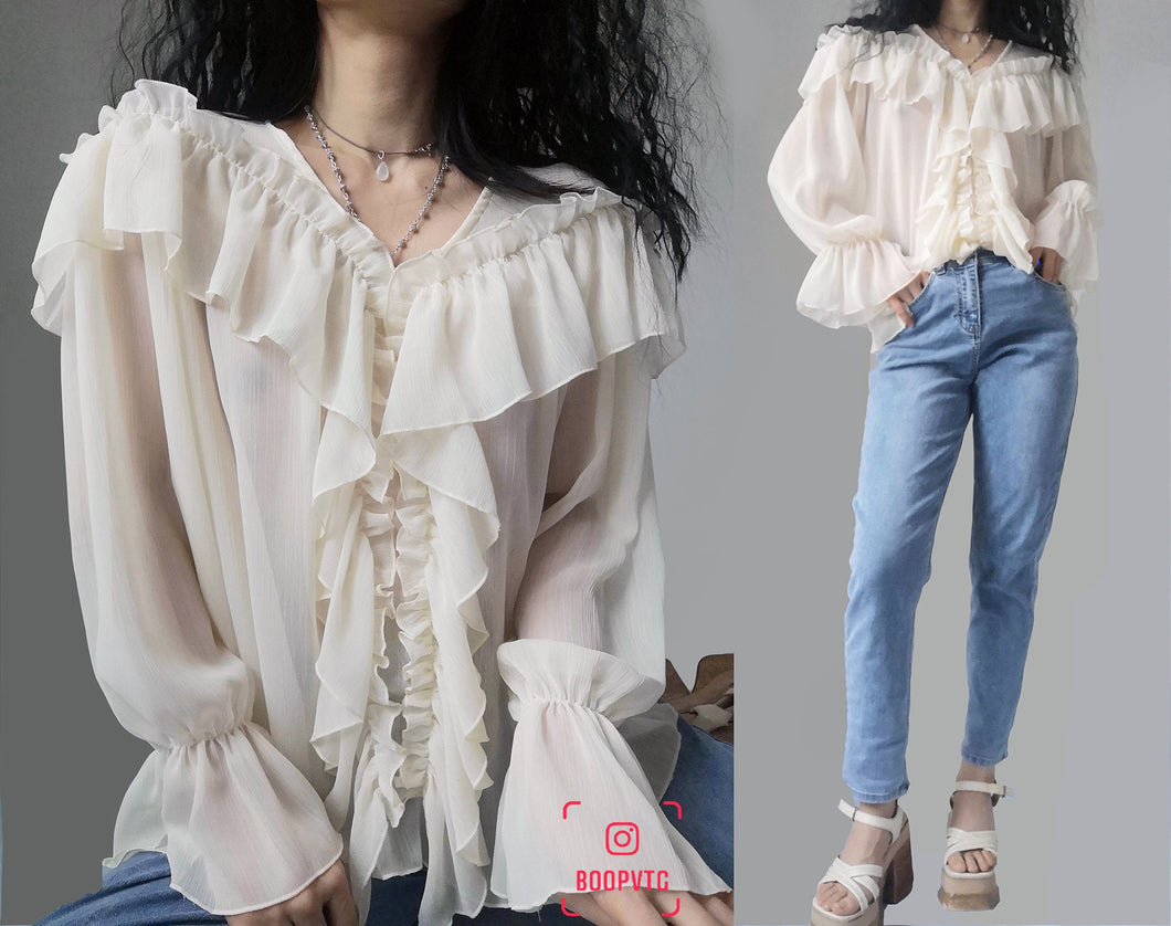 Vintage White Ruffle Victorian Pirate Top
