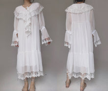 Load image into Gallery viewer, Vintage White Chiffon Jane Austin Flounce Maxi Victorian Dress

