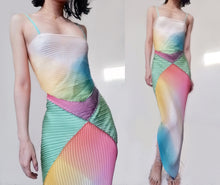 Load image into Gallery viewer, Vintage Rainbow Gradient Silk Patched Spaghetti Slip Dress
