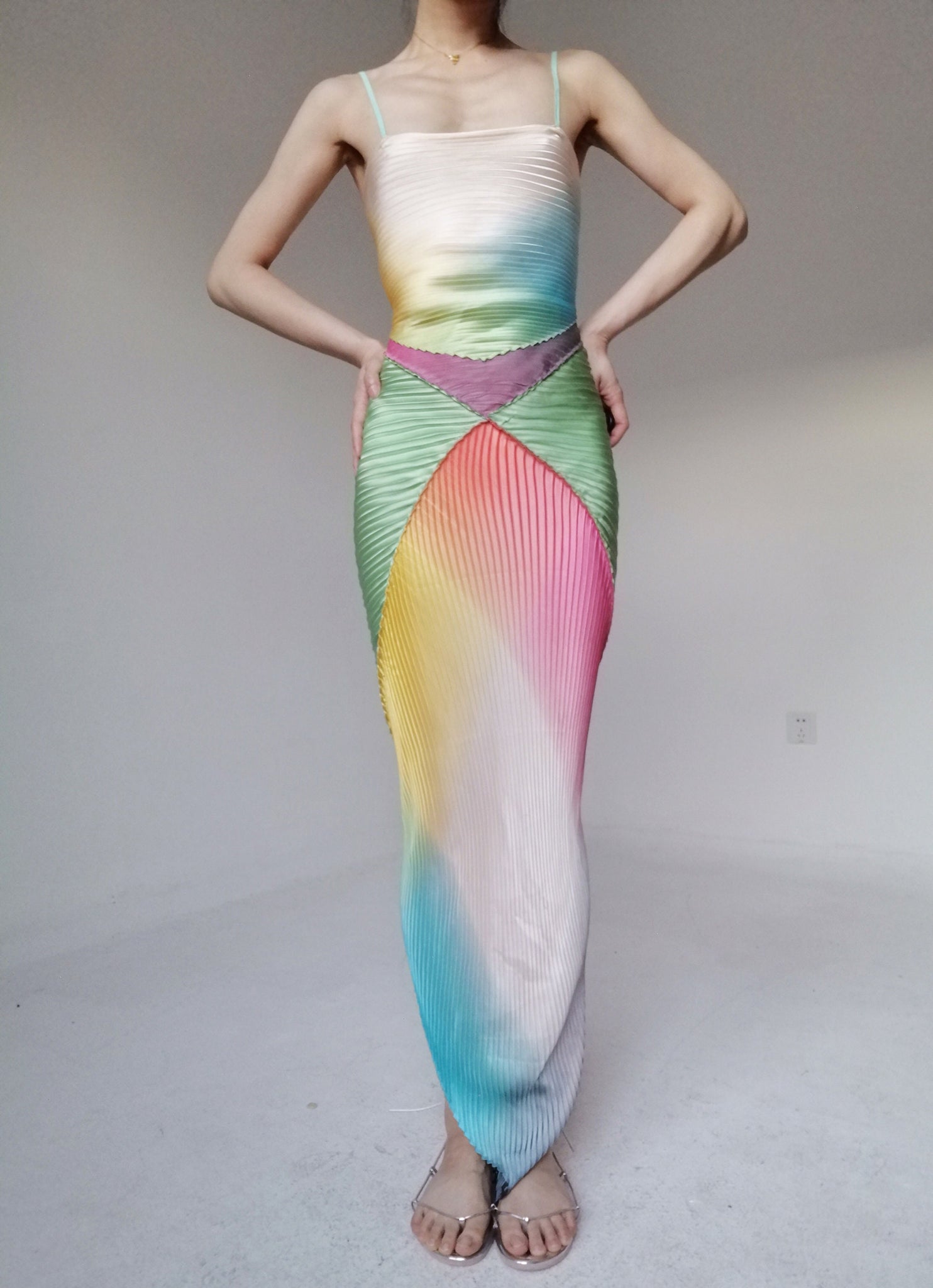 Vintage Rainbow Gradient Silk Patched Spaghetti Slip Dress – BOOPVINTAGE