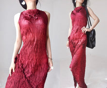 Load image into Gallery viewer, Vintage Burgundy Distressed Silk Patched Dress
