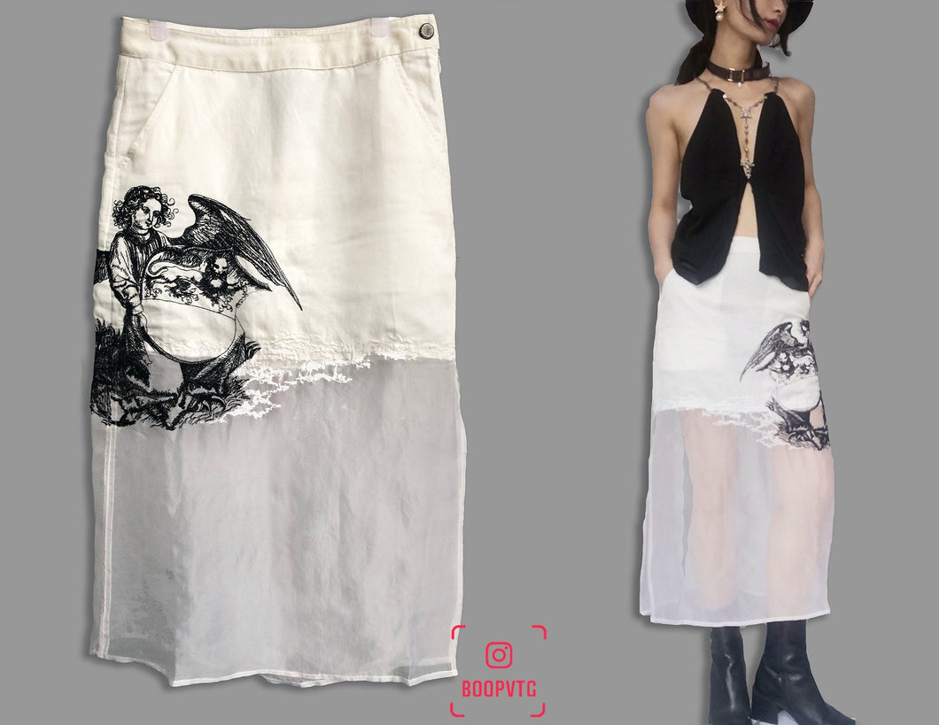 Vintage Ann Demeulemeester Embroidered Black White Skirt