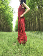 Load image into Gallery viewer, Vintage Burgundy Distressed Silk Patched Dress
