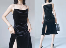 Load image into Gallery viewer, Vintage LBD Velvet Black Spaghetti Strap Slip Dress
